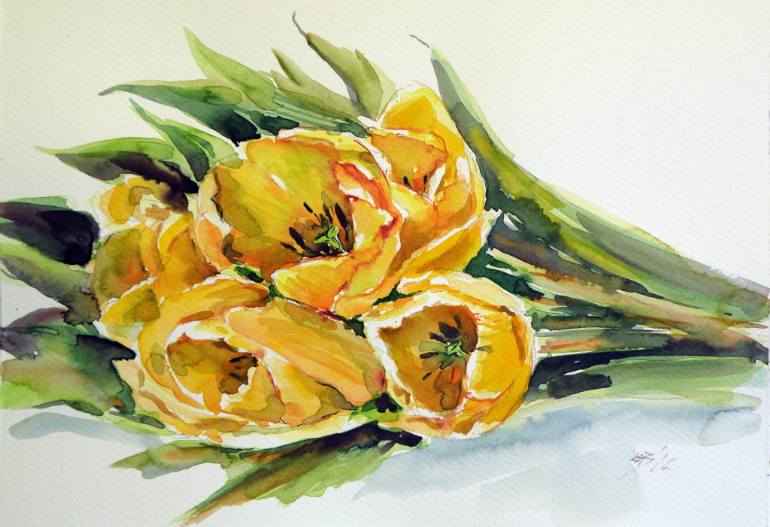 770x527 Saatchi Art Yellow Tulips Painting By Kovacs Anna Brigitta - Yellow Tulip Painting