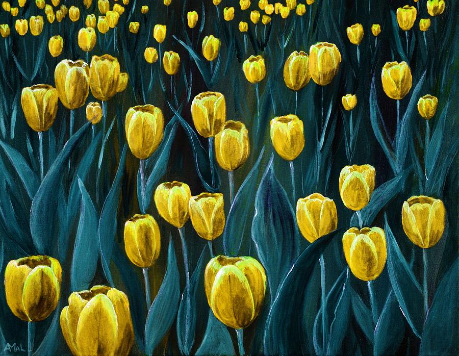 900x698 Yellow Tulip Field Painting By Anastasiya Malakhova - Yellow Tulip Painting