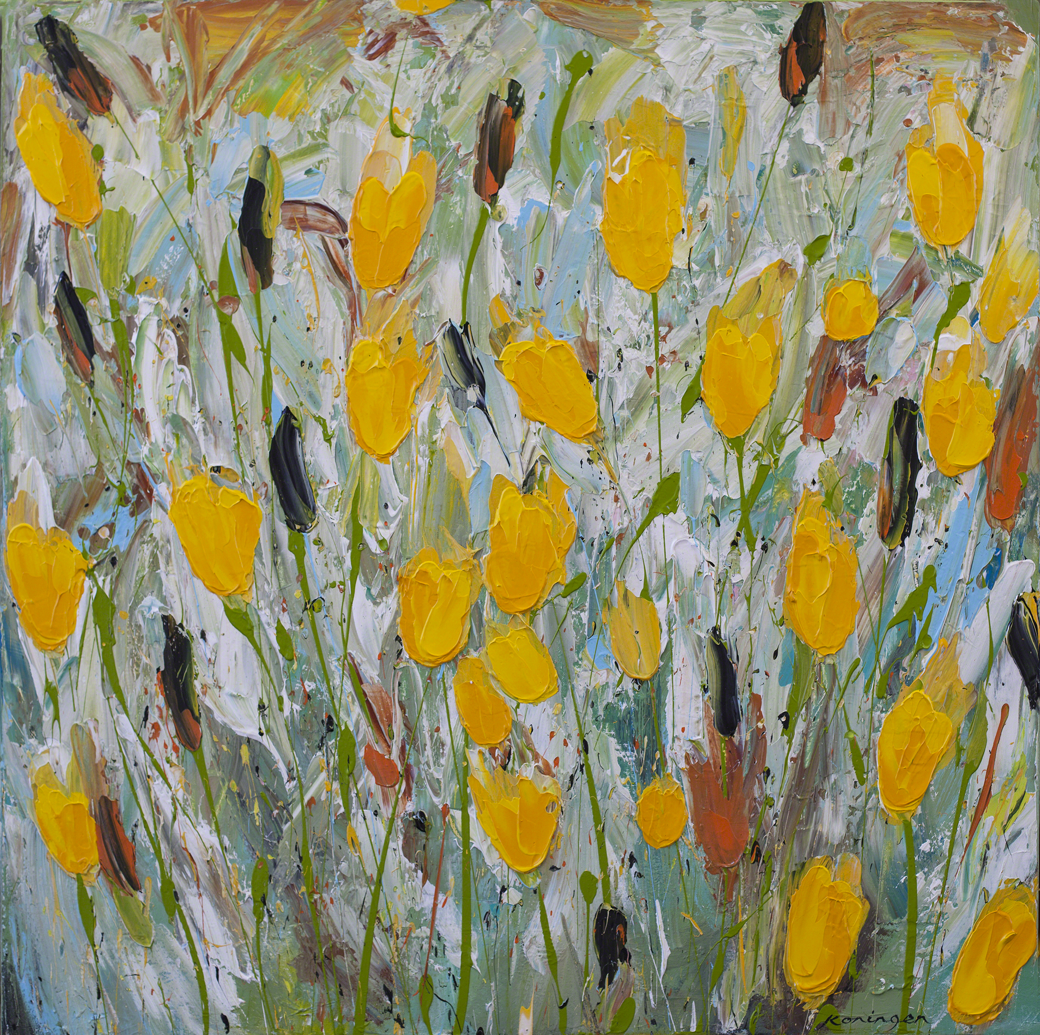 2136x2126 Yellow Tulips, Contemporary Yellow Tulips Painting By Svein Koningen - Yellow Tulip Painting