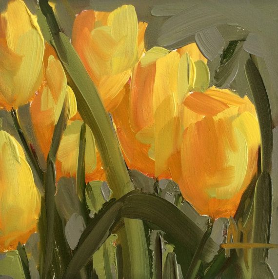 570x572 Yellow Tulips No. 14 Original Floral Oil Painting By Angela - Yellow Tulip Painting