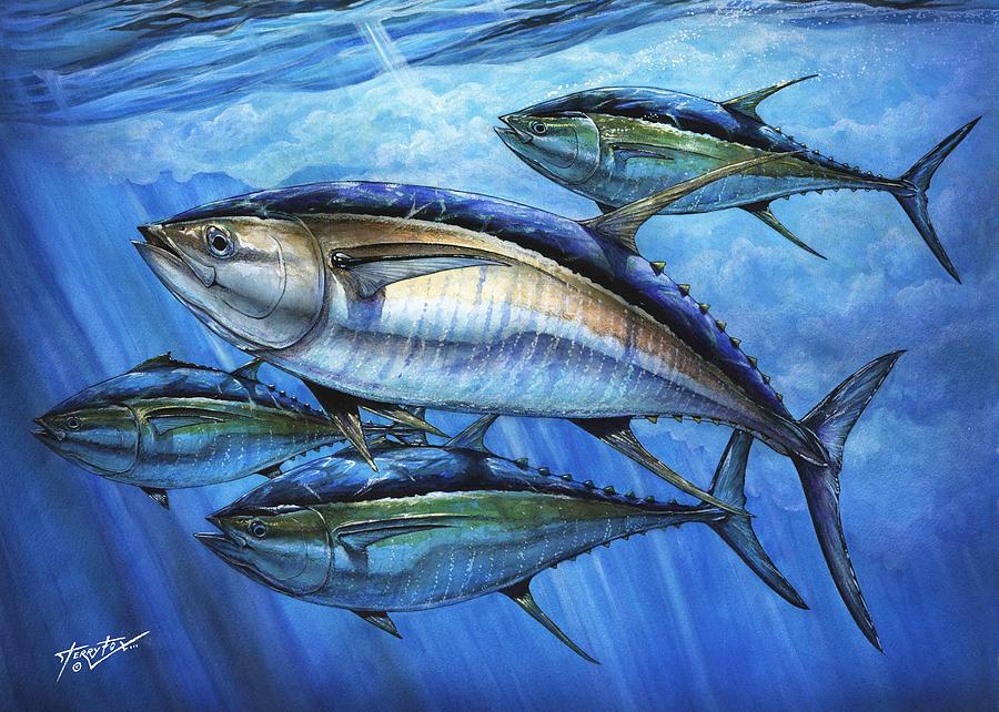 900x642 Tuna In Advanced Painting By Terry Fox - Yellowfin Tuna Painting