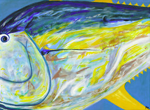 300x221 Yellowfin Tuna Painting Canvas 18 X 24 Original Fish Fishing Art - Yellowfin Tuna Painting