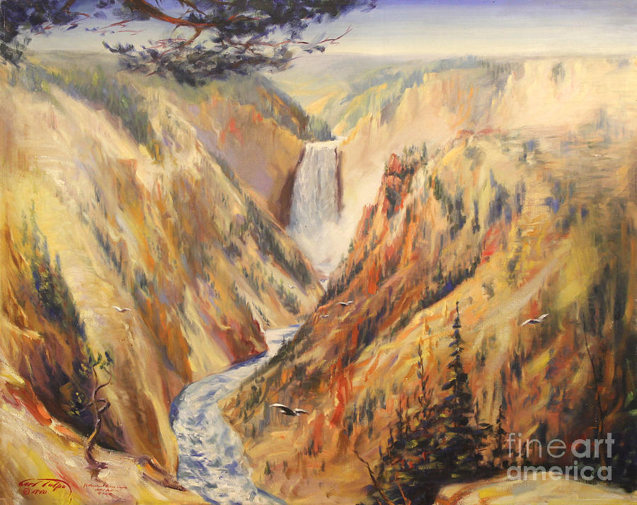 900x714 Artist Point At Yellowstone 1940 Painting By Art By Tolpo Collection - Yellowstone Painting
