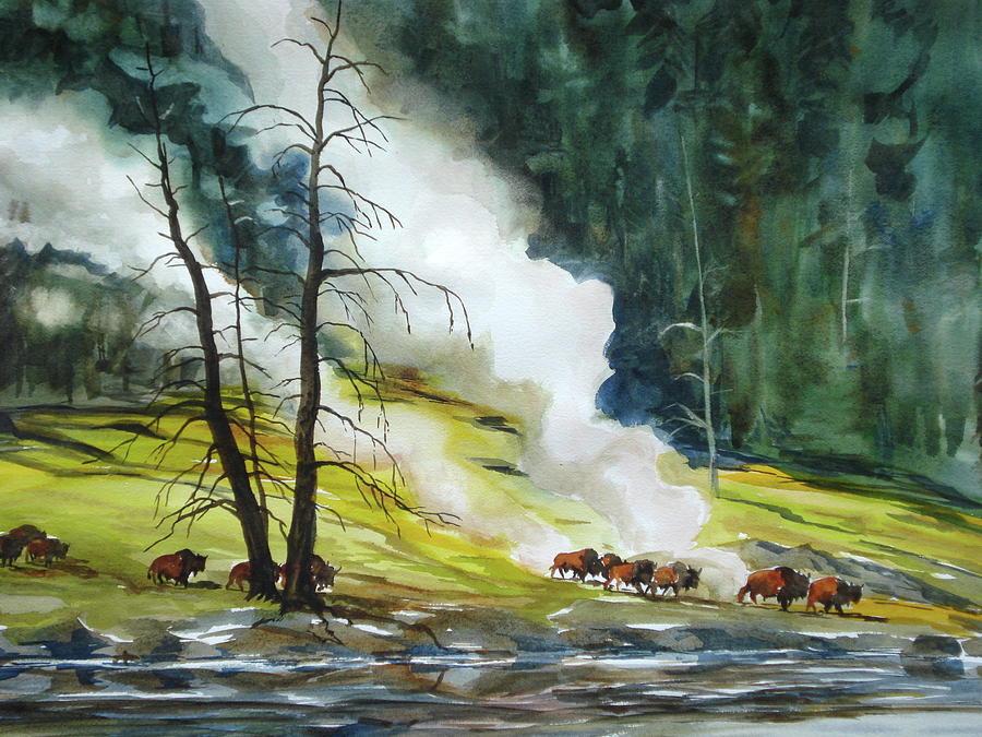 900x675 Yellowstone Painting By Bud Bullivant - Yellowstone Painting