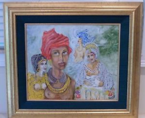 300x245 Afro Cuban Religious Original Painting Depicting Chango Obatala - Yemaya Painting