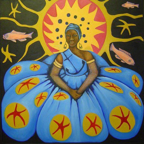 481x480 Yemaya Painting With Symbols From Lenormand Female Archetypes - Yemaya Painting