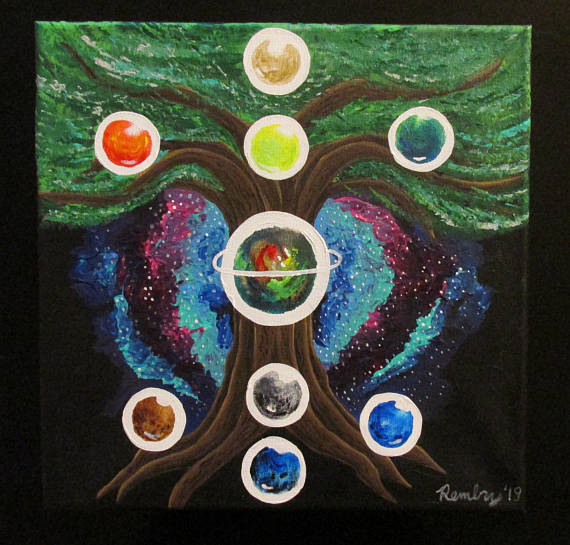 570x545 Yggdrasil 12inx12in Acrylic Painting Art Norse Decor - Yggdrasil Painting