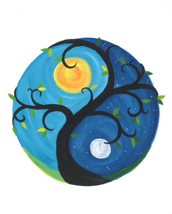 570x708 Yin Yang Tree Blank Greeting Card Amp Envelope Yin - Yin And Yang Painting