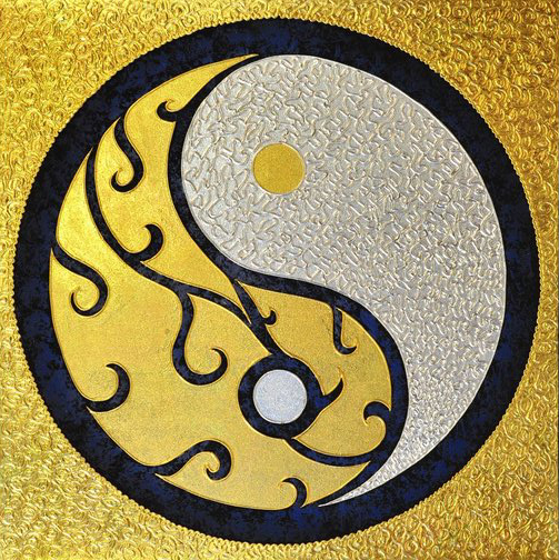 503x504 Yin And Yang Symbol Original Abstract Art With Gold Leaf L Royal - Yin And Yang Painting