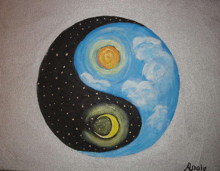 900x702 Day And Night Ying Yang Painting By Angie Butler - Yin And Yang Painting
