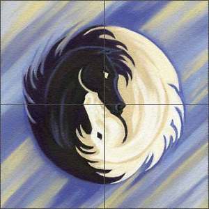 300x300 Floor Tile Medallion Mural Mcelroy Horse Equine Yin Yang Art - Yin And Yang Painting