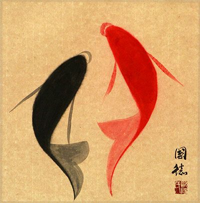 400x406 Abstract Yin Yang Fish Painting Asian Arts Amp Crafts - Yin Yang Fish Painting