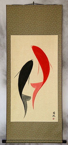 235x500 Amazing Chinese Yin Yang Paintings Wall Scrolls - Yin Yang Fish Painting