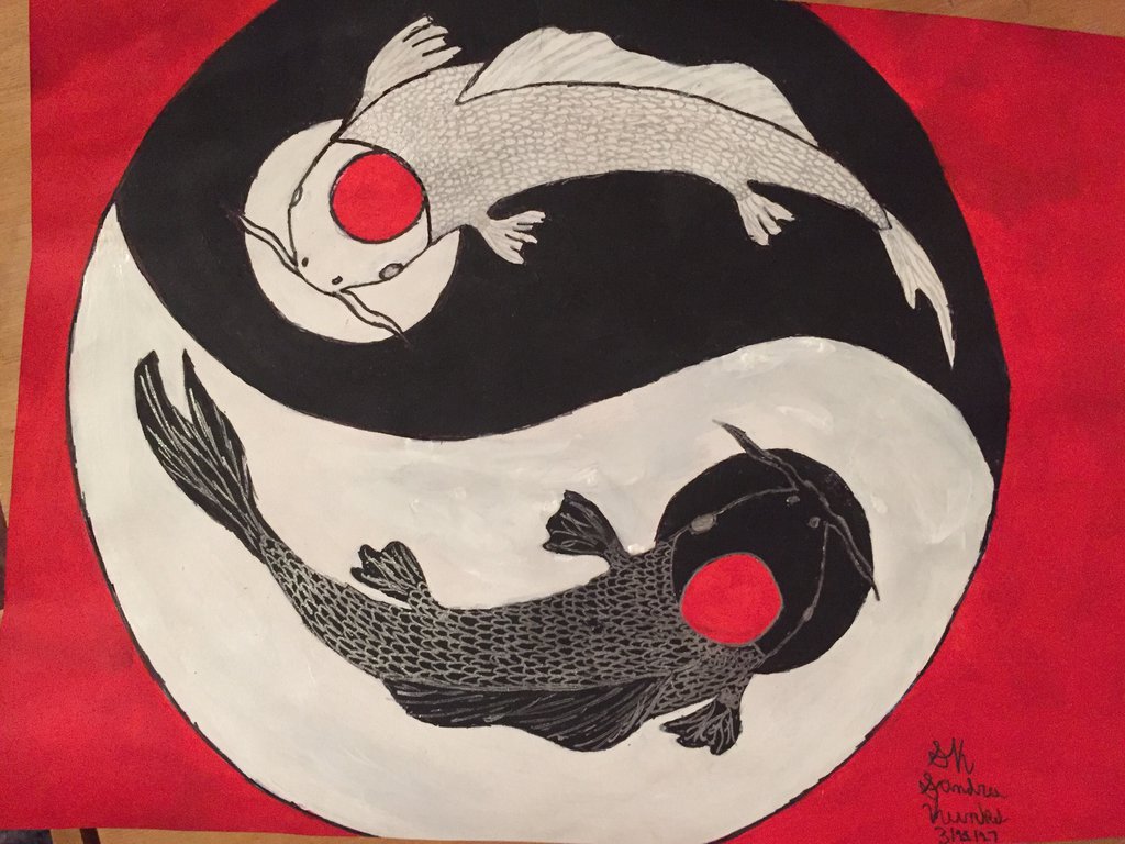 1024x768 Yin Yang Koi Fish Painting By Musicm0nster - Yin Yang Fish Painting