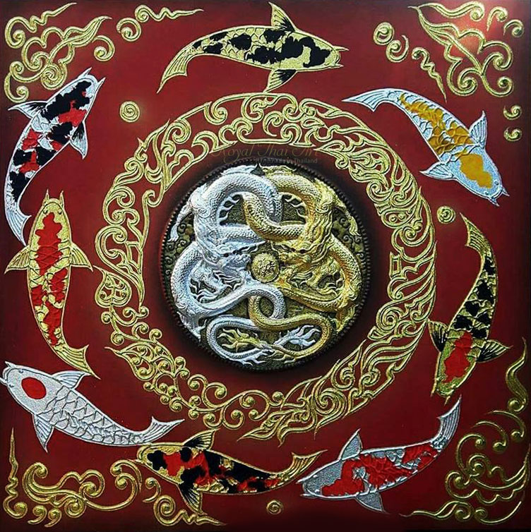 752x754 Koi Fish Art Painting Yin Yang Dragon Mandala Wall Art L Royal - Yin Yang Fish Painting