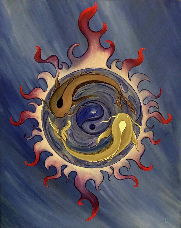 713x900 Koi Fish Yin Yang Painting By Jessica Meredith - Yin Yang Fish Painting