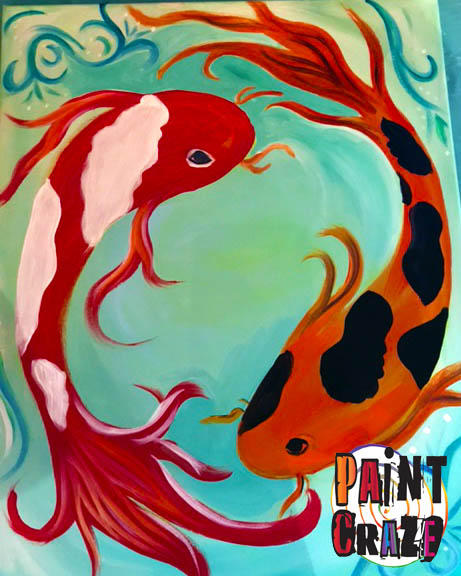 461x576 Date Night Koi Fish - Yin Yang Koi Fish Painting