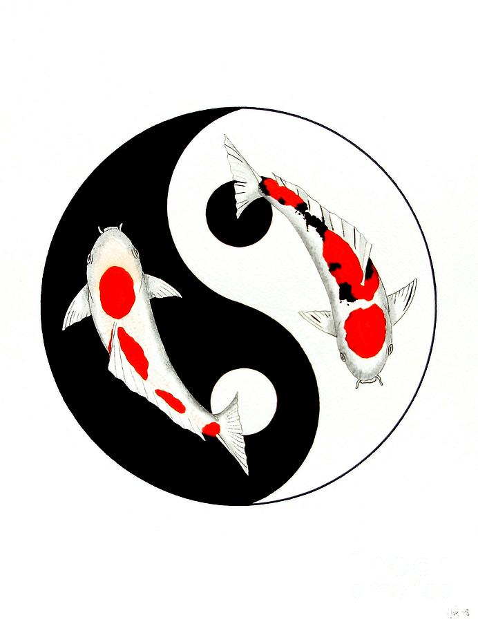 692x900 Koi Kohaku And Taisho Sanke Yin Yang Painting Painting By Gordon - Yin Yang Koi Fish Painting