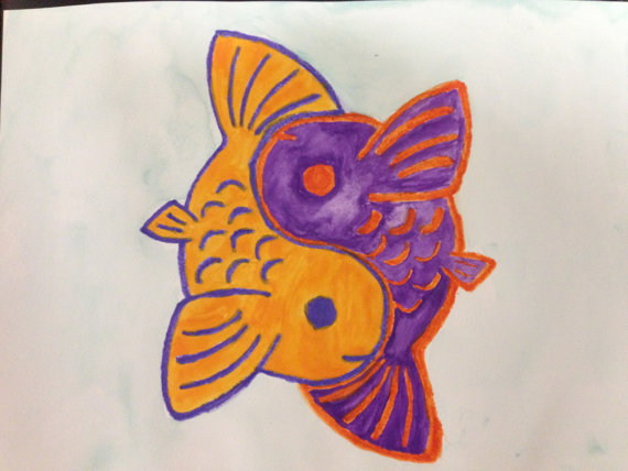 570x428 Orange Amp Purple Yin Yang Koi Fish Watercolor Painting - Yin Yang Koi Fish Painting