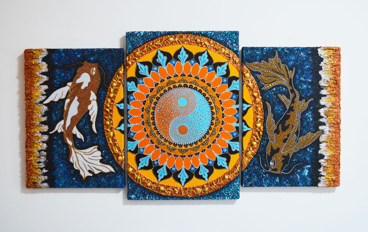 1200x757 Wholeness Koi Fish Yin Yang Mandala - Yin Yang Koi Fish Painting