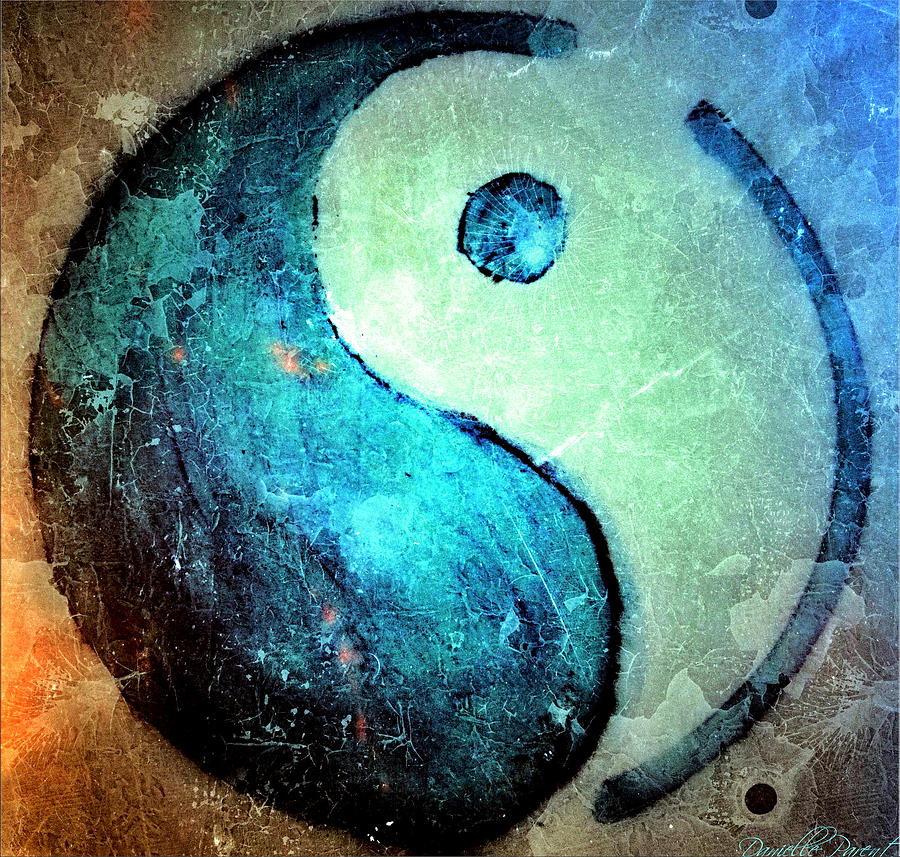 900x857 Grunge Yin Yang Water Is Precious Painting By Danielle Parent - Yin Yang Painting
