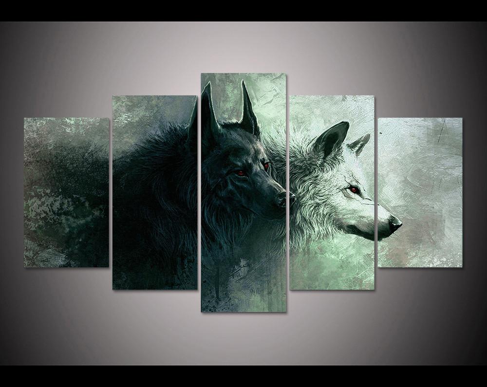 1000x795 Limited Edition Wolf Yin Yang 5 Piece Canvas Painting - Yin Yang Painting