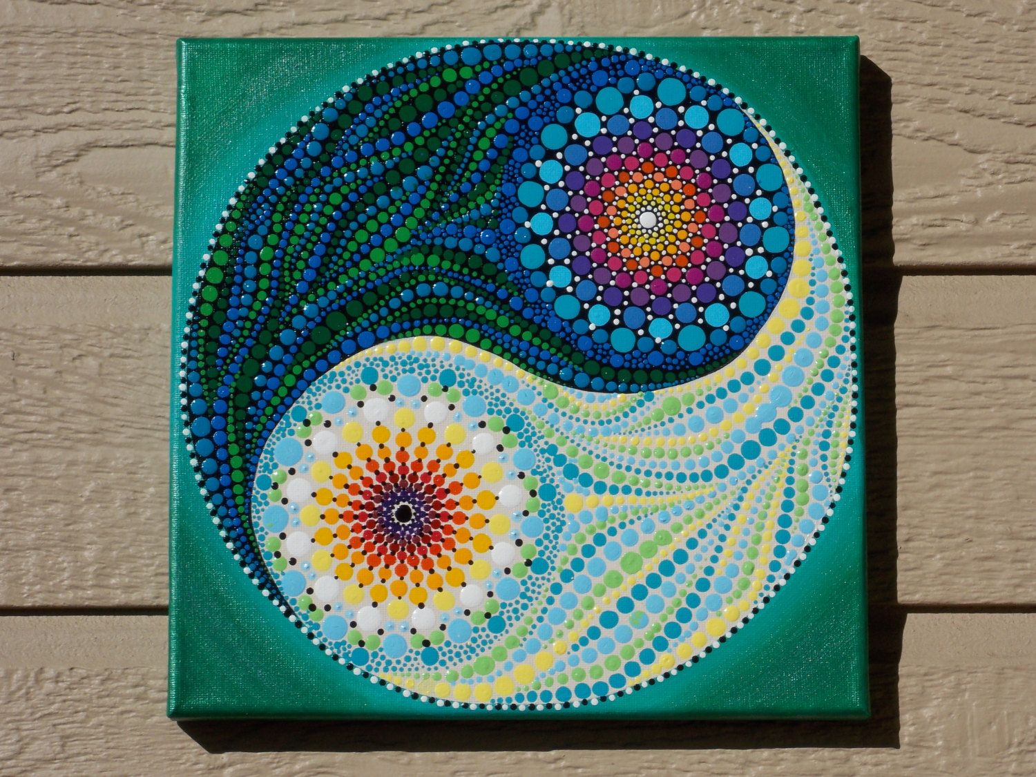 1500x1125 Yin Yang Dot Mandala Painting, 10x10 Inch On Stretched Canvas - Ying Yang Painting
