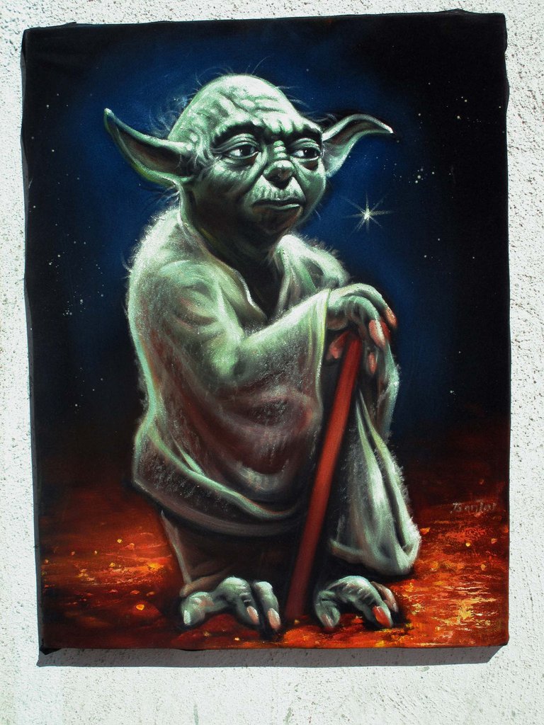 768x1024 Yoda Star Wars Original Oil Painting On Black Velvet By Santos - Yoda Painting