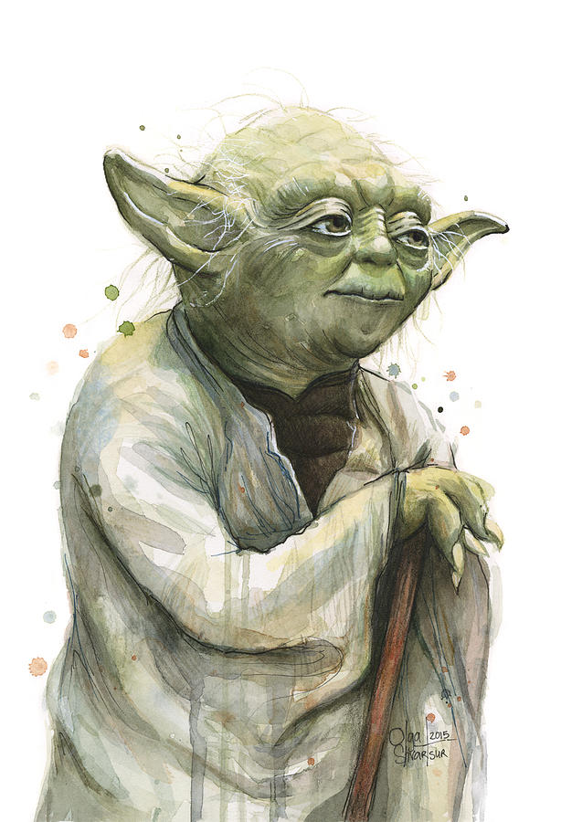 637x900 Yoda Watercolor Painting By Olga Shvartsur - Yoda Painting