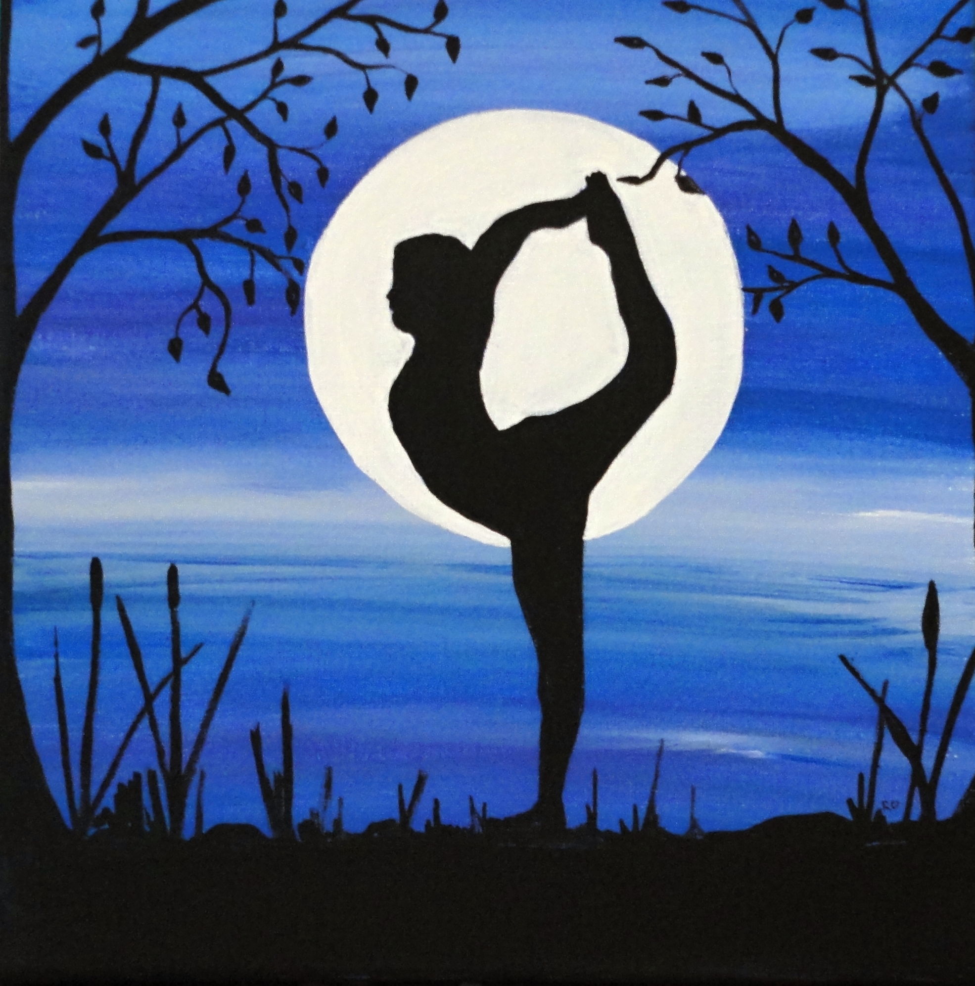 1971x1993 Silhouette Painting Flexibility 10 X10 Acrylic On Canvas - Yoga And Painting