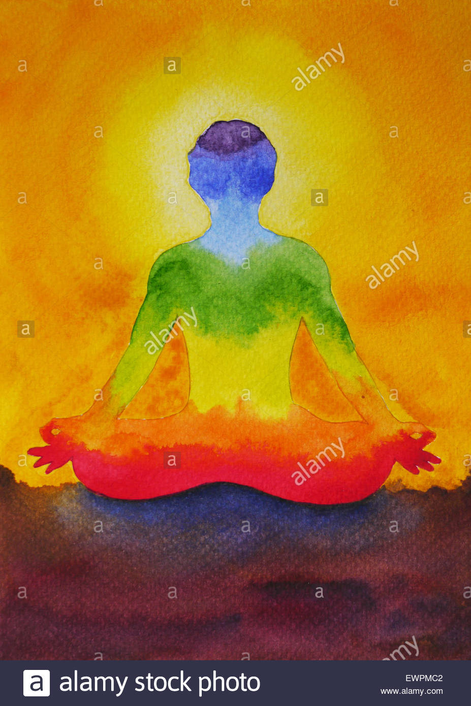 927x1390 Lotus Pose Yoga With Mudra Hand, Watercolor Painting In Sunrise - Yoga Painting