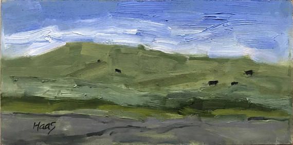 570x282 Yolo County Cows 6 X 12 Beach Decor Cows Cow Plein Air California - Yolo Painting