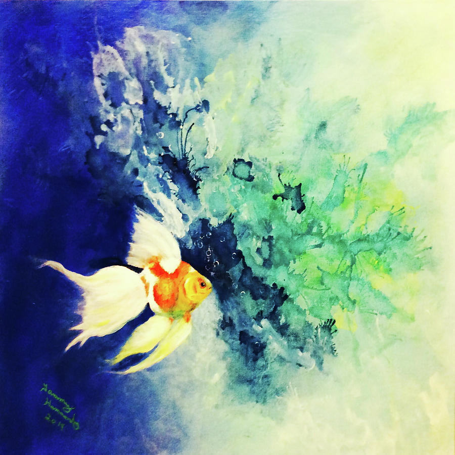 900x900 Gold Fish Painting By Yolo Art Studio - Yolo Painting