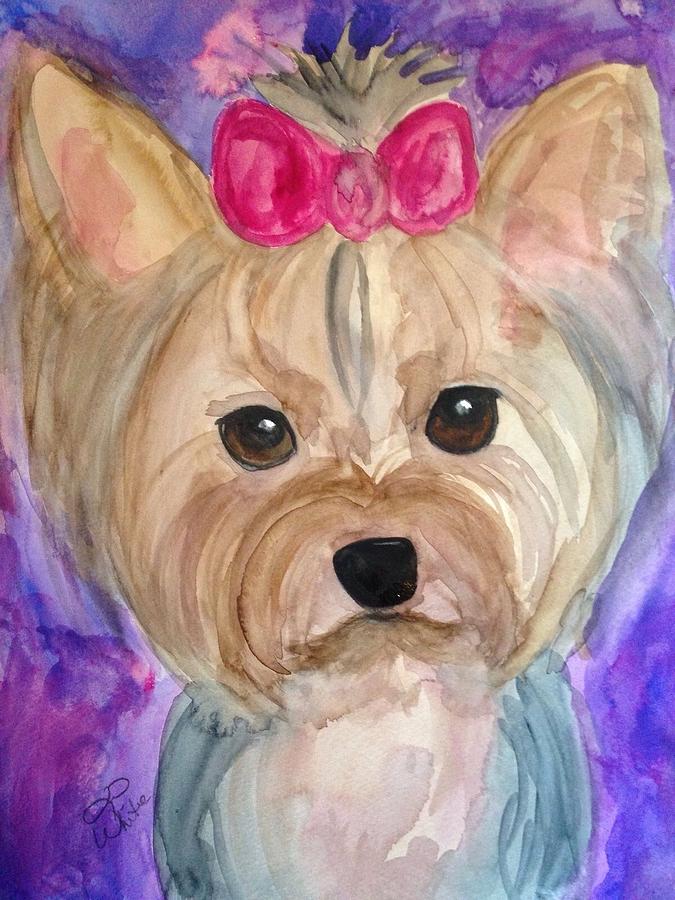 675x900 My Pink Bow Yorkie Painting By Tina White - Yorkie Painting