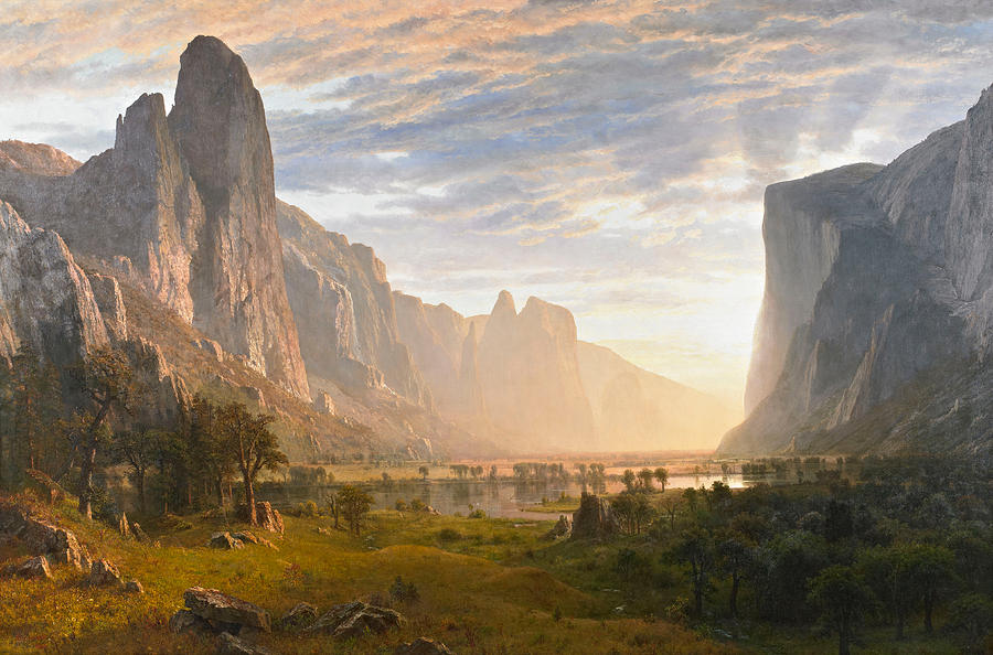 900x594 Looking Down Yosemite Valley California Painting By Albert Bierstadt - Yosemite Painting