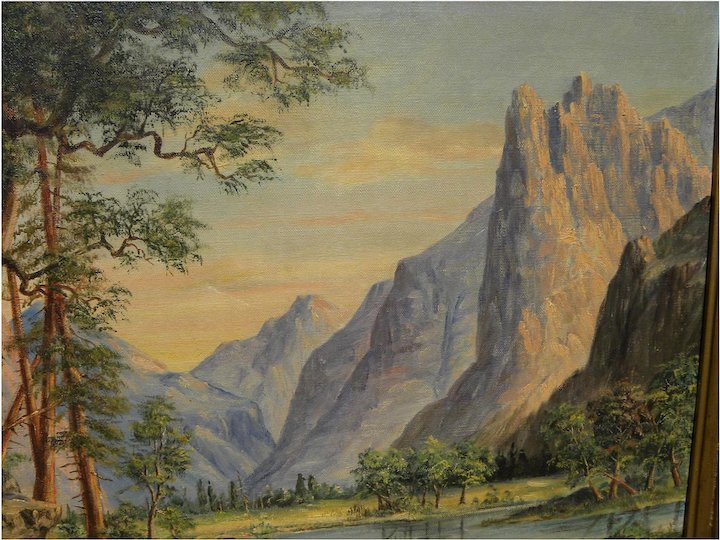 720x540 Vintage California Art Oil Painting Of Yosemite Valley Signed M - Yosemite Painting