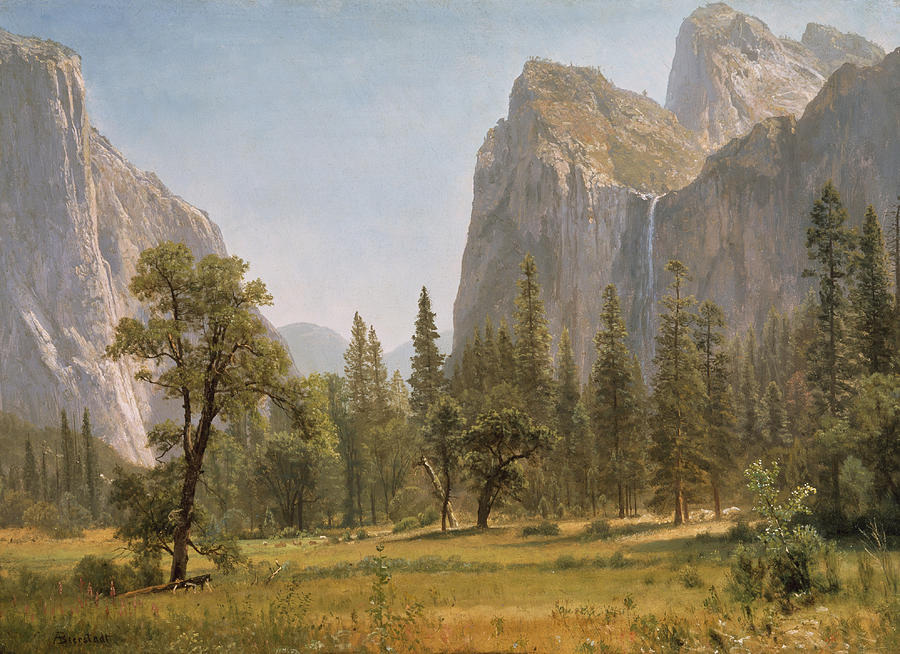 900x654 Bridal Veil Falls Yosemite Valley California Painting By Albert - Yosemite Painting