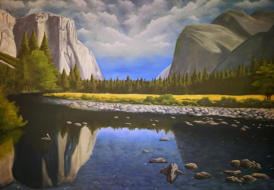 900x626 Cloudy Yosemite Valley Painting By Justin Dobbs - Yosemite Valley Painting