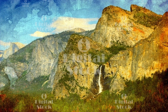 540x360 Digital Painting Of Waterfalls Yosemite National Park - Yosemite Valley Painting