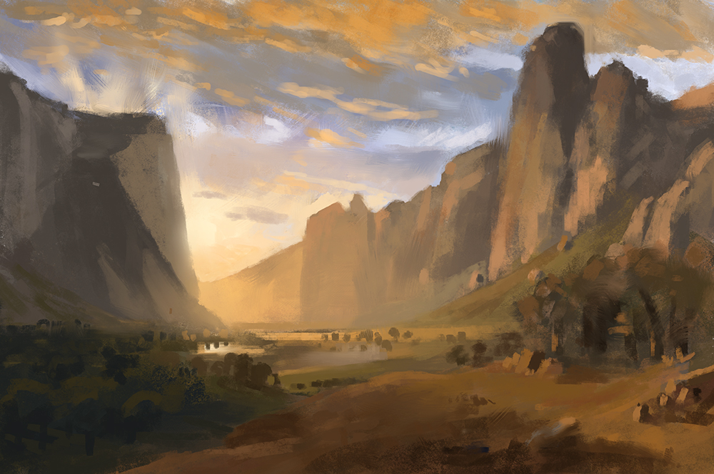 1000x665 A. Bierstadt Looking Down Yosemite Valley Study By Movco - Yosemite Valley Painting Albert Bierstadt