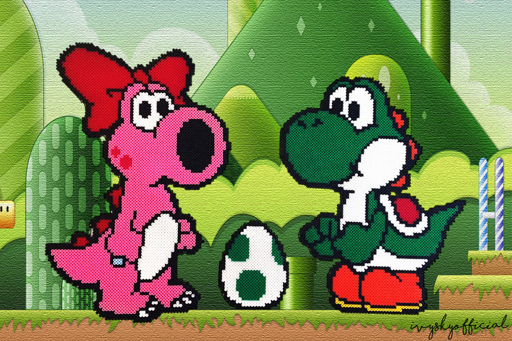 1024x683 Yoshi And Birdo Painting Idea By Ivyskyofficial - Yoshi Painting