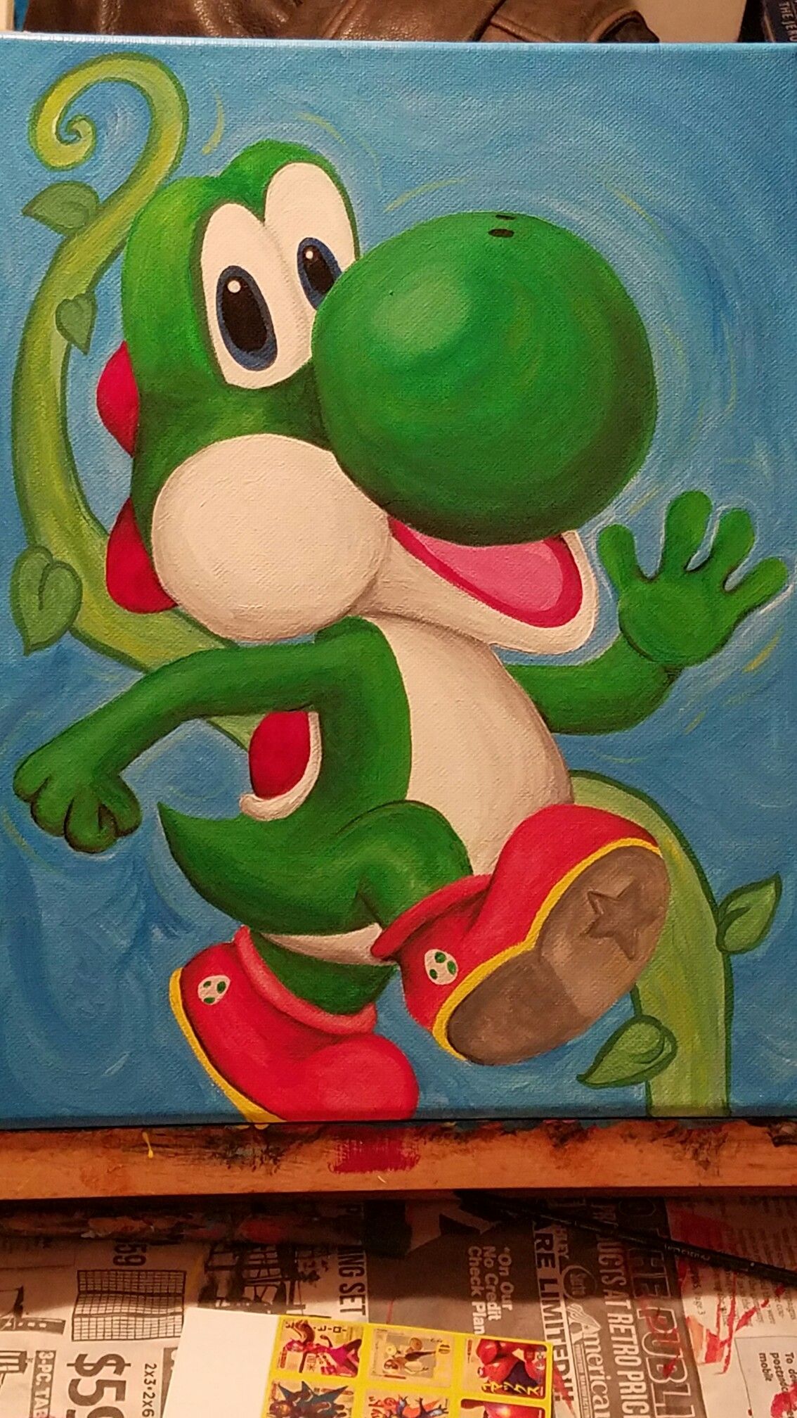 1134x2016 Yoshi Painting For Baby's Super Mario Themed Nursery. Acrylic - Yoshi Painting