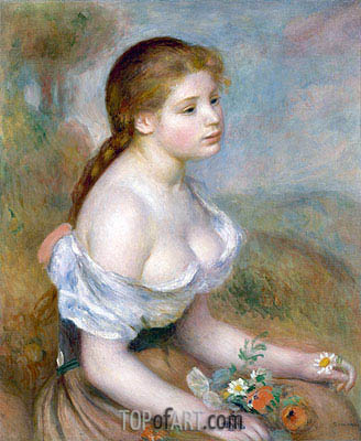 328x400 Young Girl With Daisies Renoir Painting Reproduction 1824 - Young Girl Painting