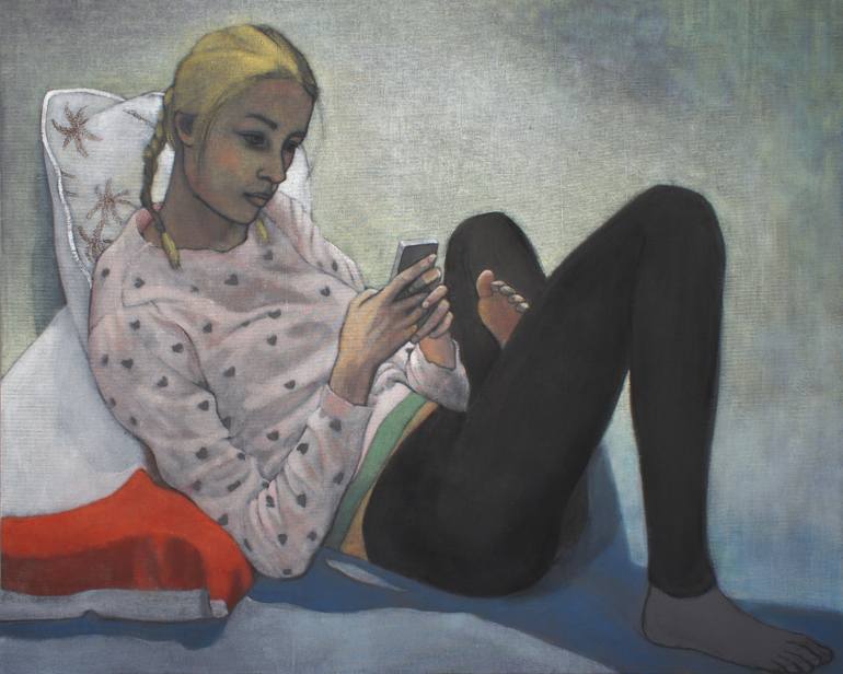 770x616 Saatchi Art A Young Girl Reading Painting By June Sira - Young Girl Reading Painting