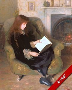 240x300 Young Girl Reading In A Chair By The Fire Oil Painting Art Real - Young Girl Reading Painting
