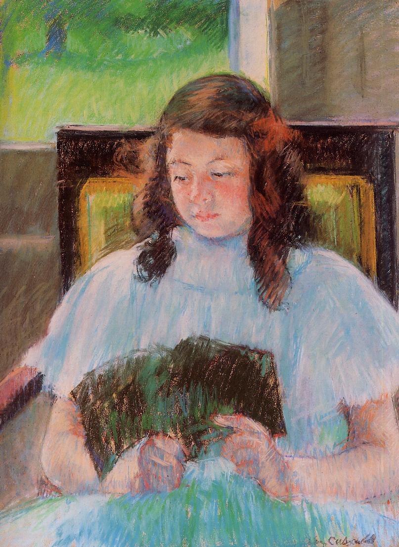807x1106 Young Girl Reading 1908 Painting Mary Cassatt Oil Paintings - Young Girl Reading Painting