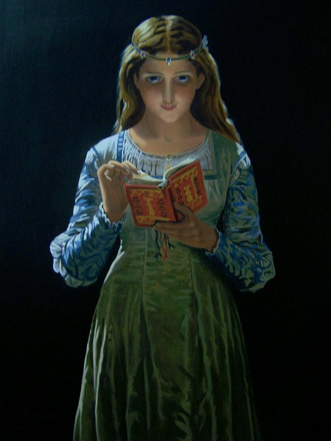 675x900 Young Girl Reading Her Bible Painting By Robert E Gebler - Young Girl Reading Painting