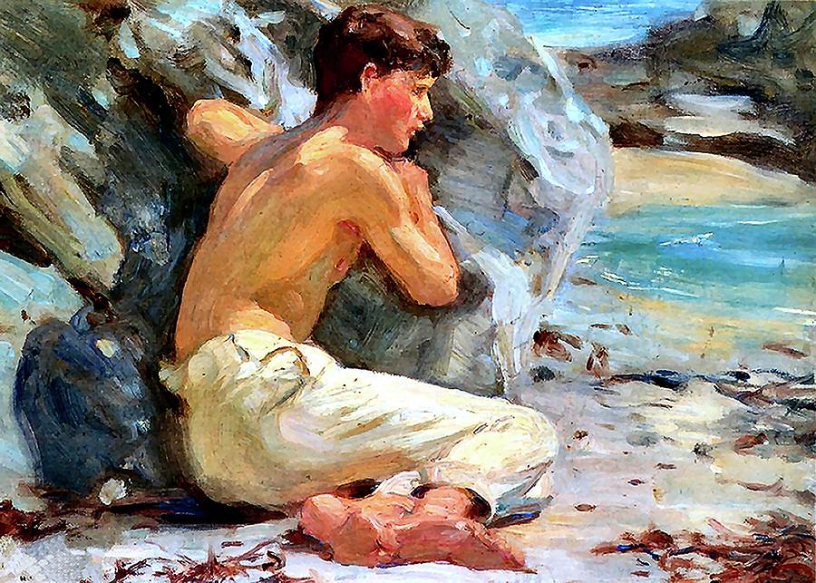 900x643 Youth In White Trousers Painting By Henry Scott Tuke - Youth Painting