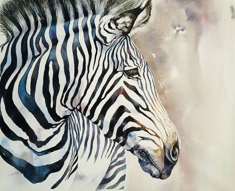 770x626 Saatchi Art Xander The Blue Zebra Painting By Arti Chauhan - Zebra Head Painting
