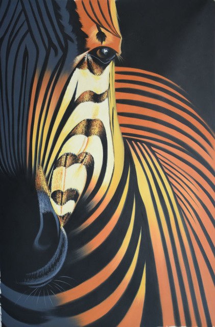421x640 Hot Sale Handpainted High Quality Animal Painting Half Of The Face - Zebra Oil Painting